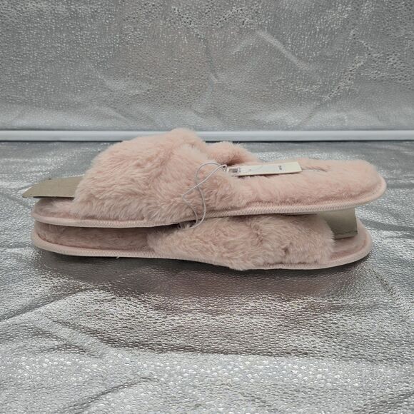 NWT Splendid Faux Fur Fuzzy Fluffy Pink Criss Cross Open Toe Slippers Medium - Picture 5 of 7